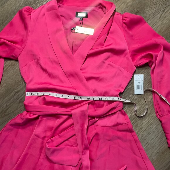 NWT Alexia Admor Phoebe Ruffle Wrap Dress size 10 hot pink long sleeve mini - Picture 11 of 13